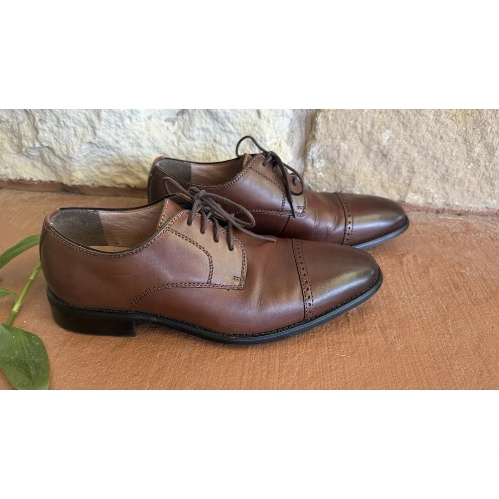 Joseph Abboud Men's Leather Shoes Cap Toe Oxford Tobacco Brown Size‎ 8.5M EUC